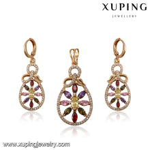 64223 Xuping Jewelry Mode bunten künstlichen Diamanten eingefasst Schmuck-Set mit Gold überzogen